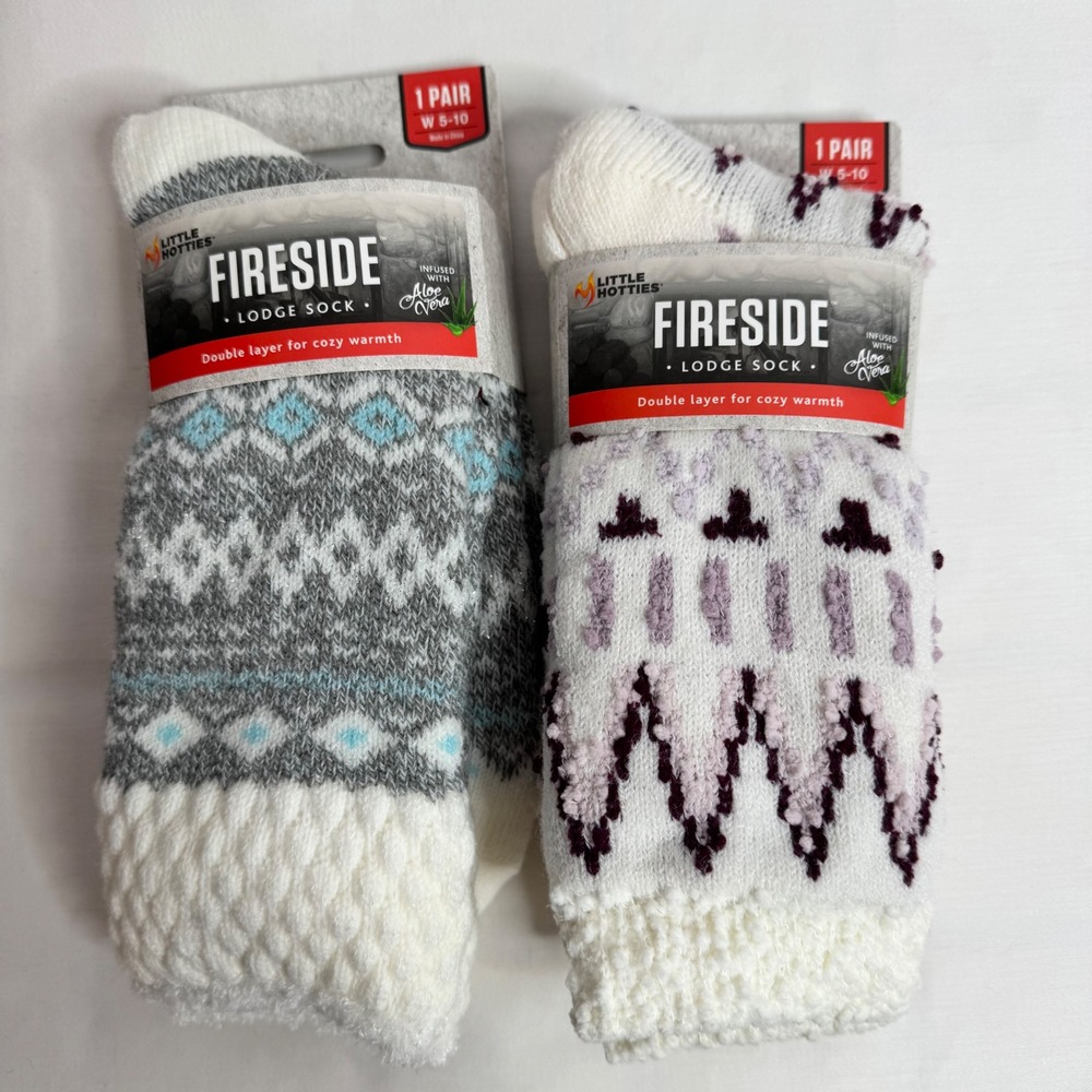 Little Hotties Fireside Lodge Sock 2 Pair Set Aloe Vera Infused Fair Isle W 5-10